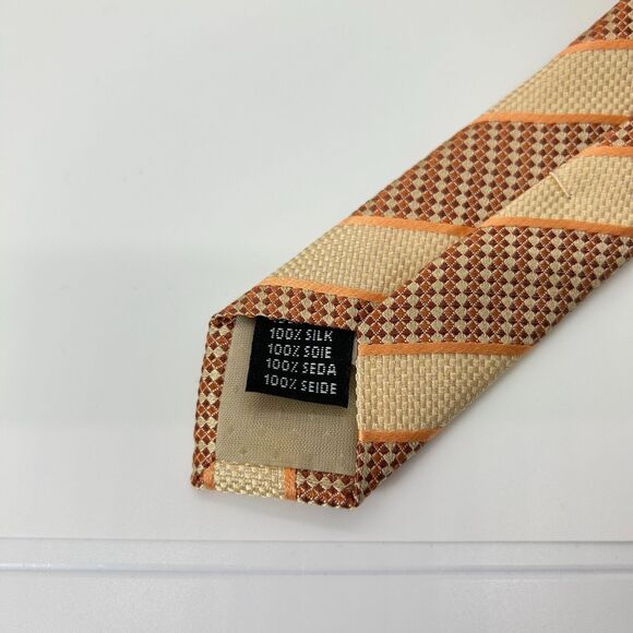 Vintage Dona/Dona Tan Orange Brown Diagonal Stripe 100% Silk Long Tie - Picture 7 of 9